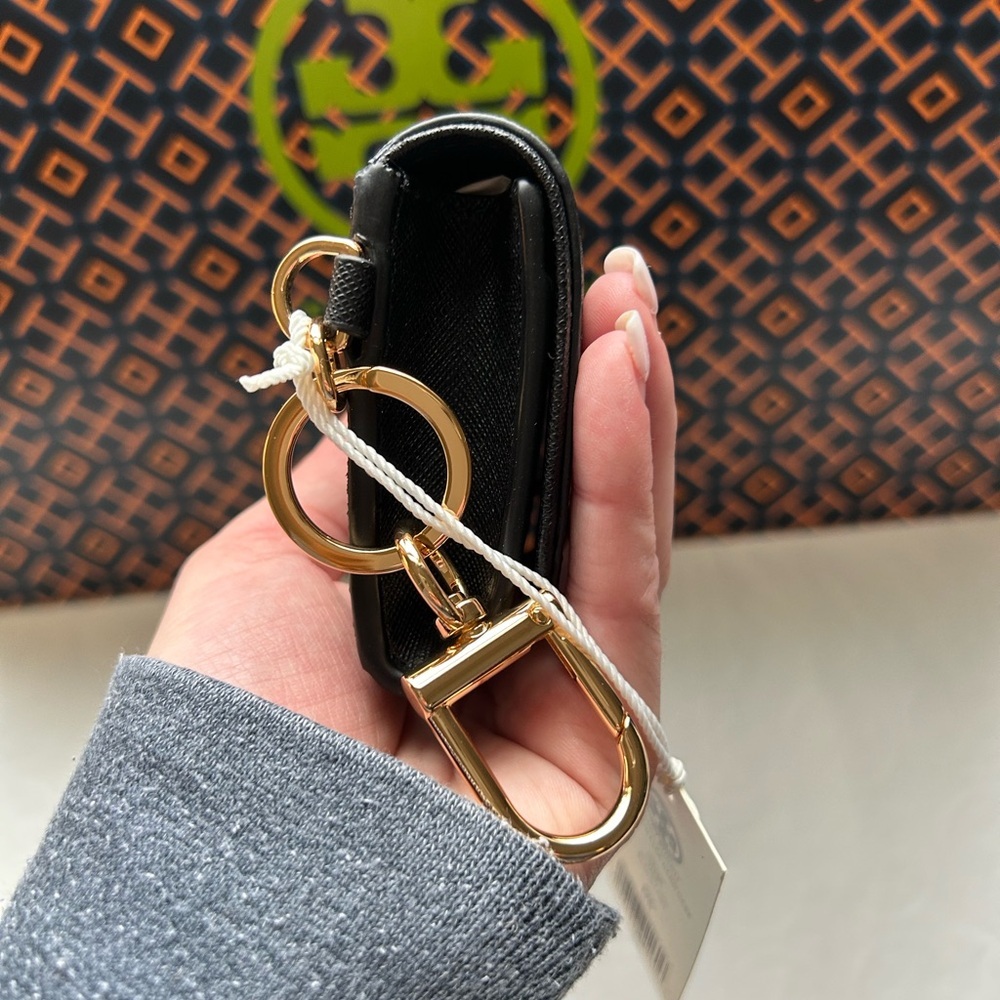 Tory Burch Black Saffiano Leather Key & Card Holder with Gold Hardware - Picture 4 of 10